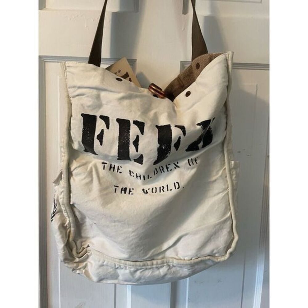 FEED WFP reversible Bag Canvas And‎ Burlap With Shoulder Strap NWT